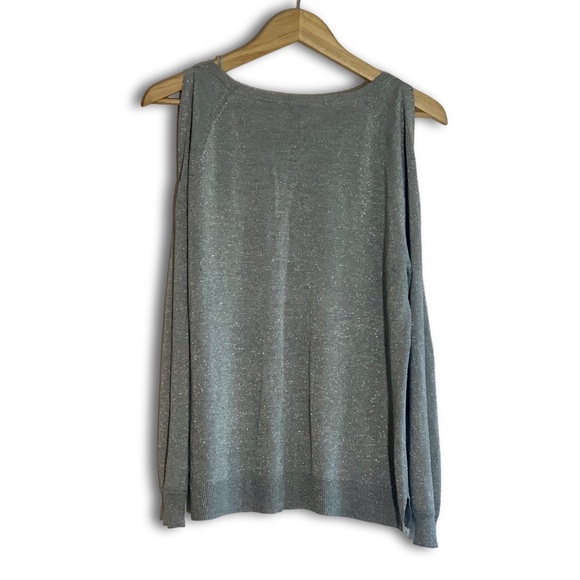 Vince Camuto Silver Sparkly Metallic Cold Shoulder Sweater - Picture 2 of 6